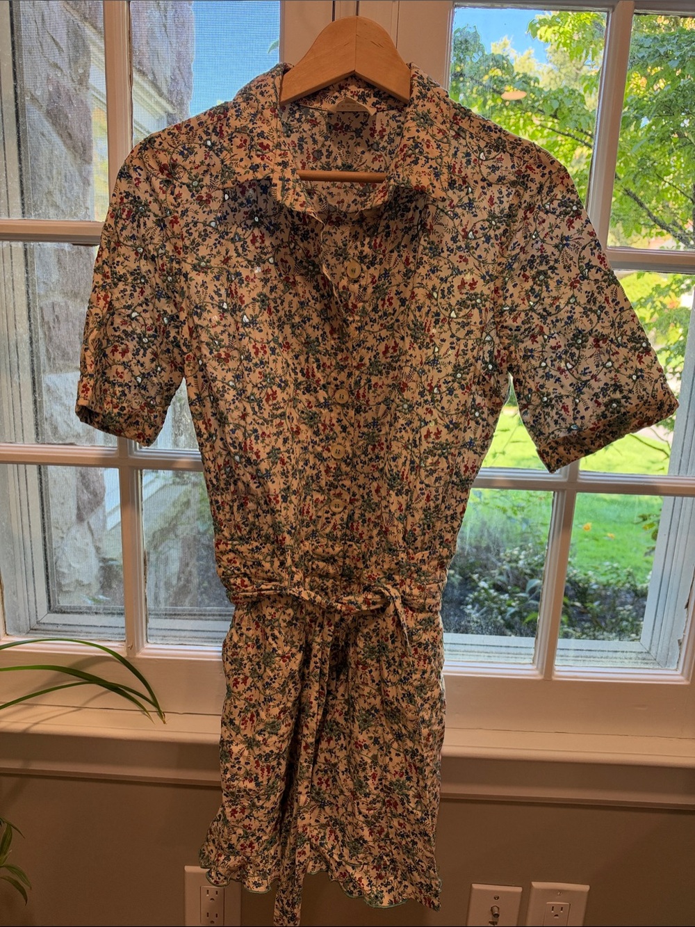 Sezane Floral Short-Sleeve Romper in Cream with Multicolor Print